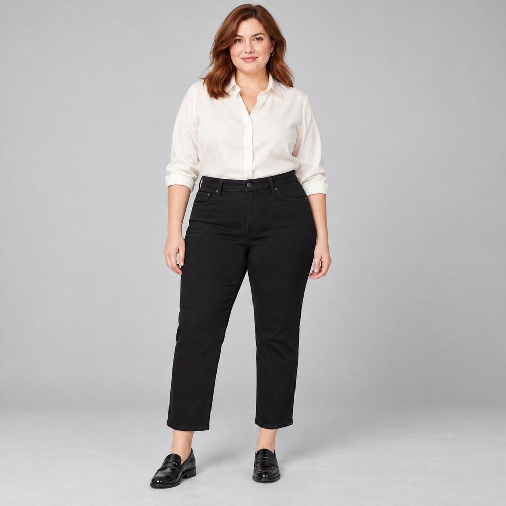 J. Crew Jeans WMNS 33 Black Straight Leg High-Rise Curvy Modern Minimalist